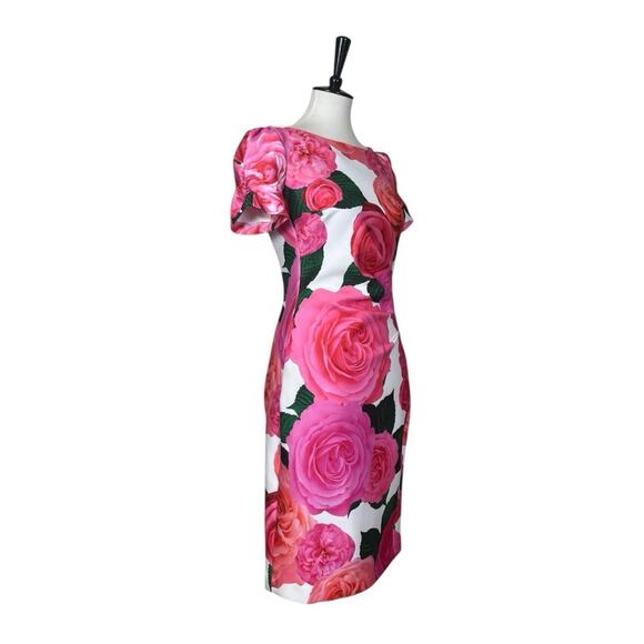Karl Lagerfeld New Dress Sheath Short Sleeve Scuba Pink Floral Women’s Size 6 - Picture 2 of 14